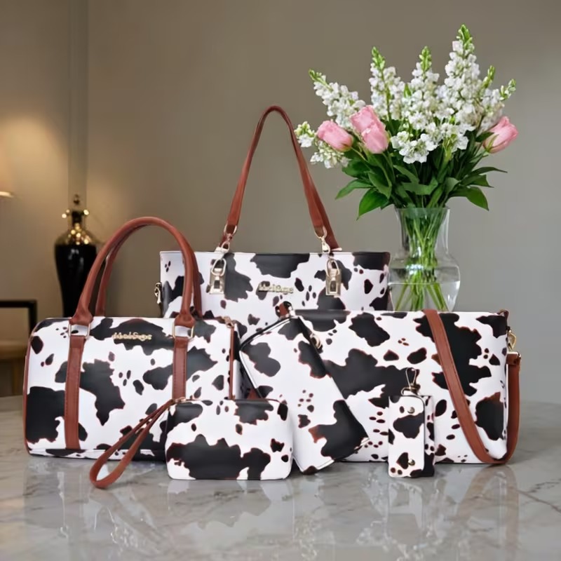 Women'S Bags Handbags - 6-piece PU Fashion Cow-pattern Tote Bag