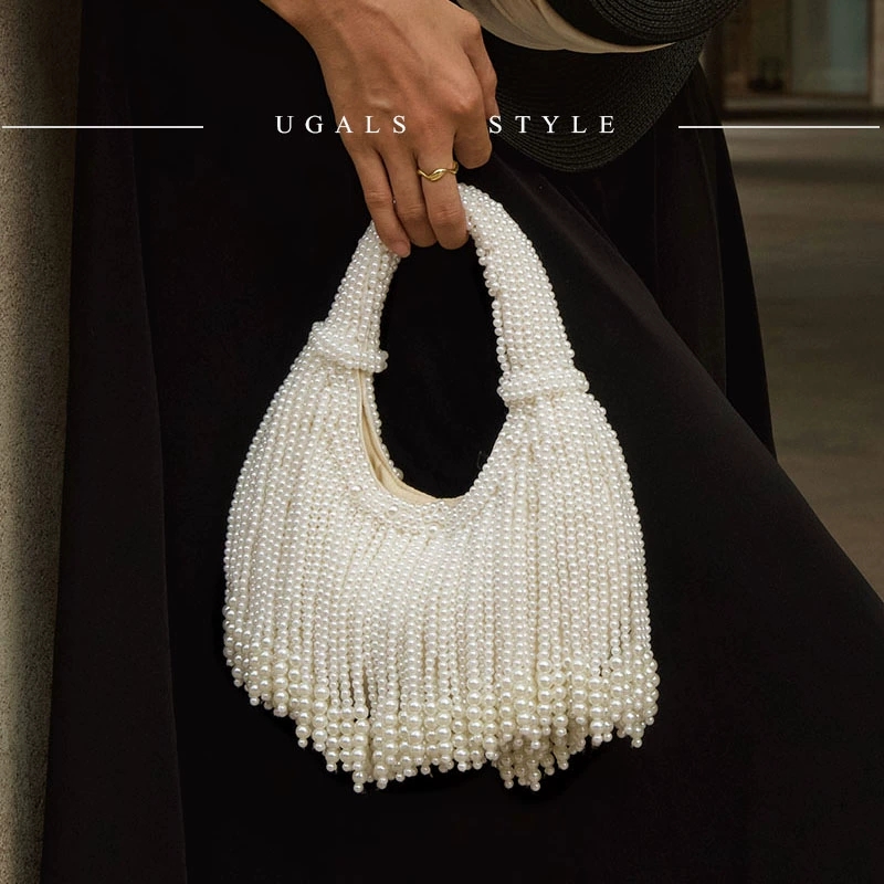 Women Bags On Sale - Design Handle Pearl Evening Clutch Bag